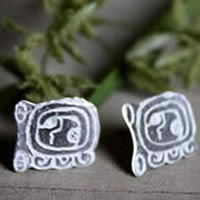 Tzolkin, boucles d'oreilles puces du calendrier Maya en argent