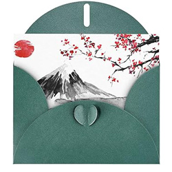 Carte de vœux en papier perlé vert foncé, motif soleil rouge japonais, pour mariage